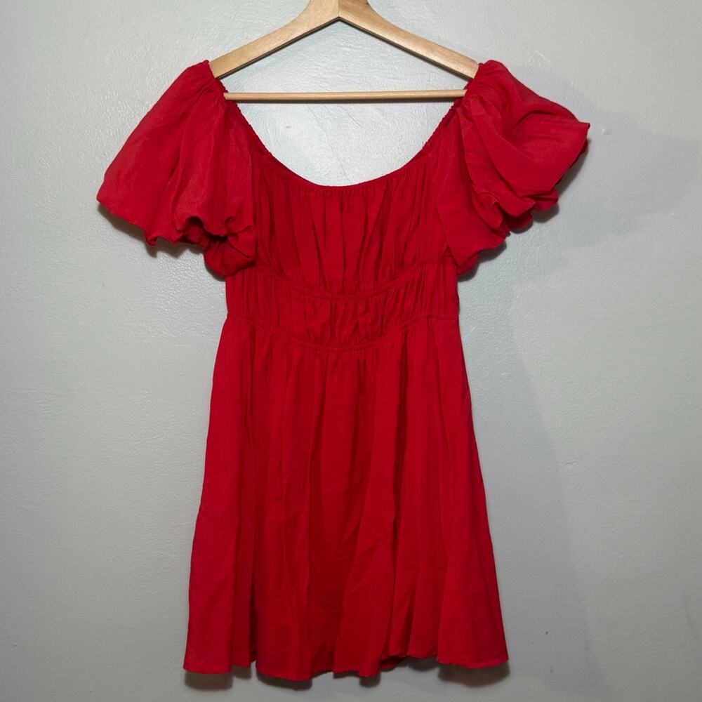 Women's Size M Cotton Candy LA Pink Milkmaid Ruffle Puff Sleeve Mini Dress